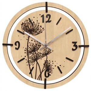 Nástěnné hodiny s motivem pampelišek | LOTI: HDF - Javor 30 cm 4811-115544 HDF0706-ruky-silver