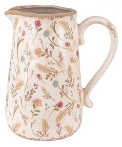 Béžový keramický dekorační džbán s kvítky Floral Cartoon – 21x14x23 cm