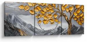 Obraz - Strom se zlatými listy (s hodinami) (90x30 cm)