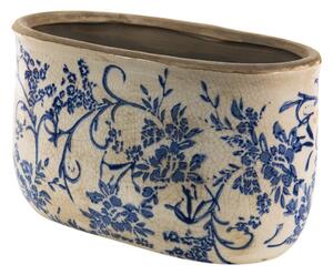 Oválný keramický obal na květináč s modrými květy Nichole L – 22x12x13 cm