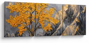 Obraz - Zlatý strom v horách (s hodinami) (90x30 cm)