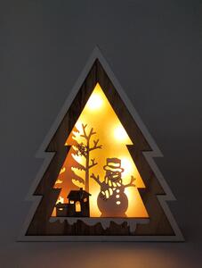 Vánoční dřevěná LED dekorace, sněhulák v lese