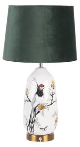 Bílo černá stolní lampa s ptáčkem a květy – 28x50 cm