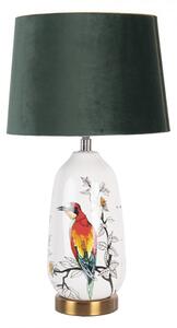 Bílo černá stolní lampa s ptáčkem a květy – 28x50 cm