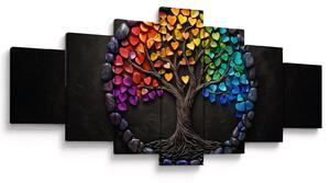 Obraz - Strom plný barevných srdcí (210x100 cm)