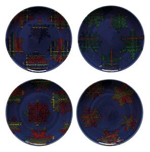 Sada 4 modro-červených dezertních talířů z kameniny Casafina Snowflake, ø 21,6 cm