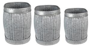 3ks plechové zinkové oválné antik obaly na květináče – 38x28x36 / 35x25x31 / 32x22x26 cm
