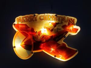 Vánoční LED závěsná dekorace do okna, Santa Claus v letadle