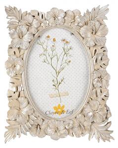 Béžovo-stříbrný antik fotorámeček s květy ibišku – 13x18 cm