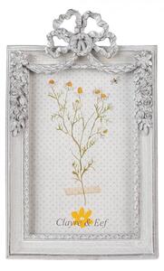 Šedý antik fotorámeček s květy a mašličkou – 10x15 cm