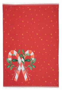 Červená bavlněná utěrka s lízátky Happy Little Christmas – 50x70 cm