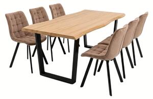 Vikio Jídelní set pro 6 osob 180x90 cm dub noha U béžová židle VJS158-6BE-S