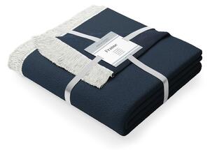 Tmavě modrá deka s příměsí bavlny AmeliaHome Franse, 150 x 200 cm