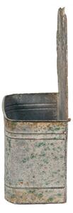 Šedý antik plechový nástěnný box na květiny s rezavou patinou Country Road – 24x10x33 cm