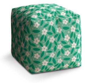 Sablio Taburet Cube Bílé květy s lístky - 40x40x40 cm