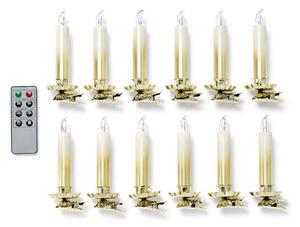 Svíčky na vánoční stromeček s LED, 12 ks, zlato-krémově bílé