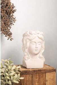 Šedý antik cementový květináč dívka s věněčkem – 20x17x30 cm