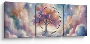 Obraz - Strom života v oblacích (s hodinami) (90x30 cm)