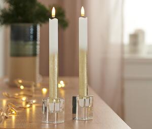 Dlouhé svíčky z pravého vosku s LED, 2 ks, zlato-krémově bílé