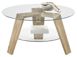 Konferenční stolek TITAN pr. 75 cm čirá/dub