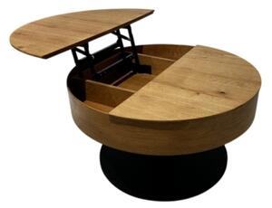 Rozkládací konferenční stůl se zvedací deskou PURE pr. 80 cm dub/černá