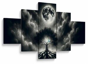 Obraz - Černobílý strom v úplňku (125x70 cm)