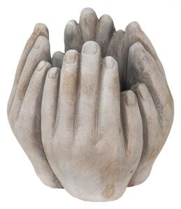 Béžovo-šedý cementový květináč přiložených rukou Walena L – 19x18x22 cm