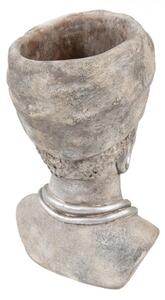 Šedý cementový květináč hlava ženy – 17x16x27 cm