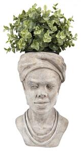 Šedý cementový květináč hlava ženy – 17x16x27 cm