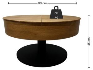 Rozkládací konferenční stůl se zvedací deskou PURE pr. 80 cm dub/černá