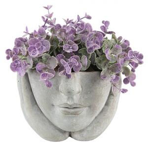 Šedý cementový květináč hlava ženy v dlaních S – 17x17x11 cm