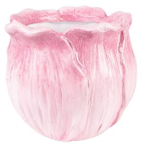 Růžový keramický obal na květináč ve tvaru květu tulipánu – 12x12x10 cm