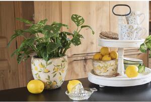Béžový keramický oválný obal na květináč s citróny Lemonio S – 18x7x7 cm