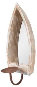 Béžový antik nástěnný svícen se zrcadlem – 15x17x36 cm