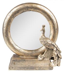 Měděné antik dekorační stolní zrcadlo s pávem – 15x7x16 cm