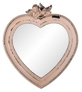 Nástěnné zrcadlo s růžovým rámem ve tvaru srdce s andílky – 30x5x34 cm