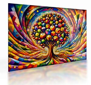 Skleněný obraz - Barevný strom s jablky (70x50 cm)