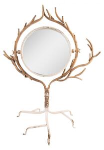 Béžovo-zlaté stojací stolní zrcadlo s dekoračními větvemi – 51x37x65 cm