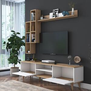 Bílo/přírodní TV sestava v dekoru ořechu 180x48 cm Veronica – Kalune Design