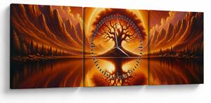 Obraz - Strom v krvavém slunci (s hodinami) (90x30 cm)