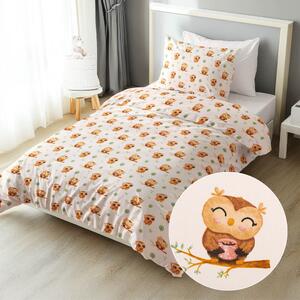 Biante Dětské bavlněné ložní povlečení Sandra SA-616 Sovičky na větvích na bílém Jednolůžko 140x200 a 70x90 cm