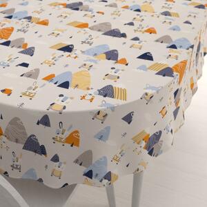 Biante Dětský bavlněný oválný ubrus Sandra SA-613 Modro-oranžová lesní zvířátka na bledě šedém 50x100 cm