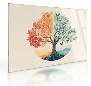 Skleněný obraz - Duální strom s motýlem (70x50 cm)