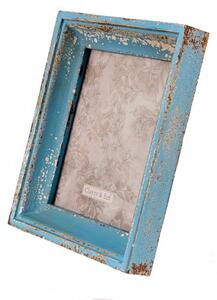 Dřevěný modrý vintage fotorámeček – 18x24 cm