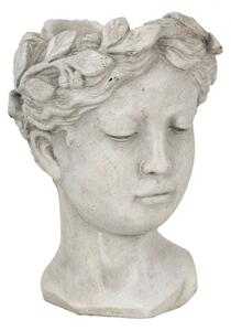 Šedý cementový květináč hlava ženy S – 11x13x17 cm