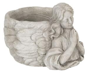 Šedý květináč s andělkou Susanna – 19x17x14 cm