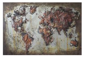 Kovový nástěnný obraz Mapa světa – 120x4x80 cm