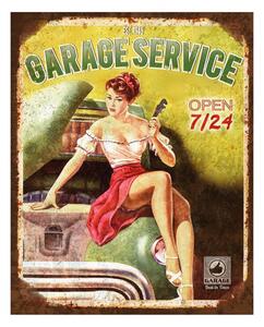 Zeleno-žlutá nástěnná kovová cedule Garage Service – 20x1x25 cm