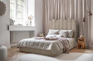 Béžová čalouněná dvoulůžková postel s úložným prostorem s roštem 160x200 cm Dreamy Aurora – Miuform