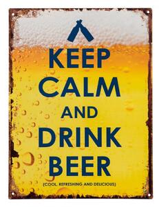 Žlutá nástěnná kovová cedule Drink Beer – 25x1x33 cm